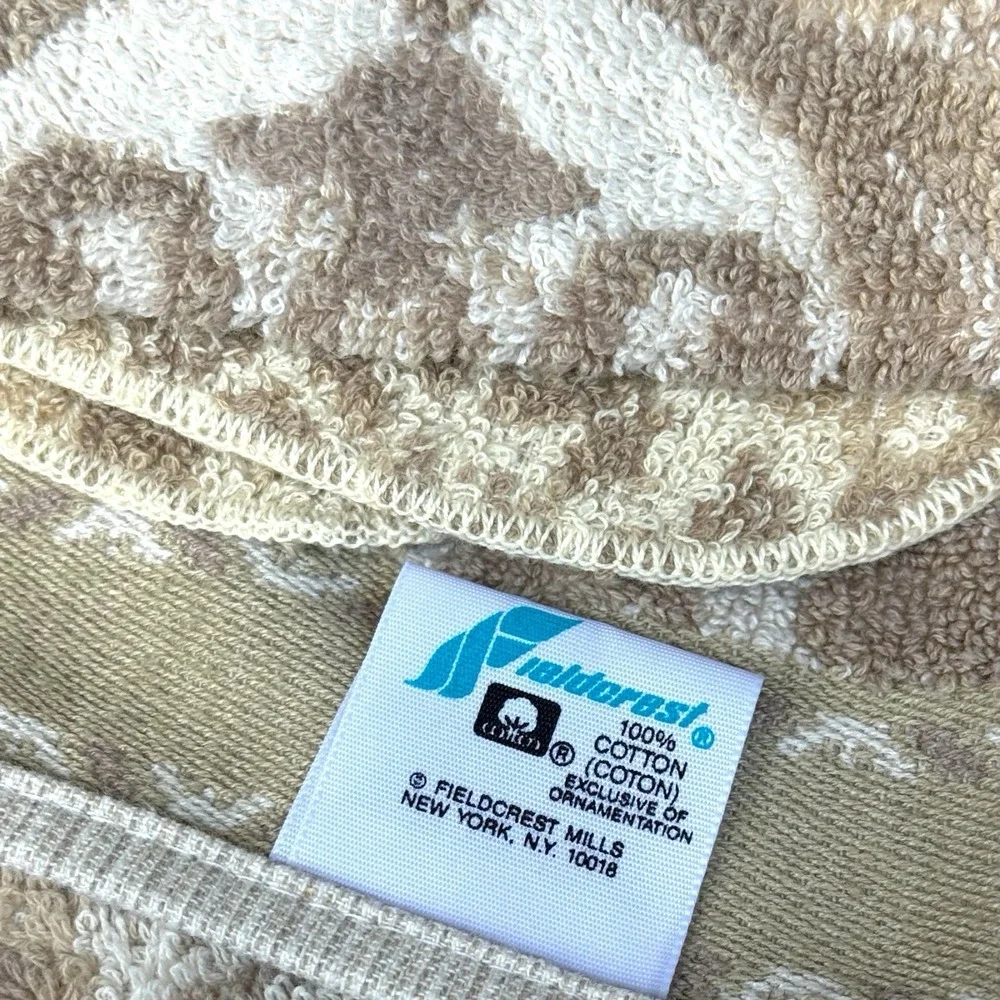 Vintage Fieldcrest MCM Traditional Towel Set USA 100%‎ Cotton Brown Damask 80s